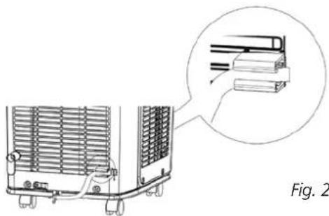 Diagram of a refrigerator with heat exchanger and attached cable, showing internal components and a magnified view of the cable assembly (no text or symbols present).