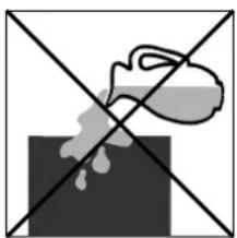 Simple line drawing of a spray bottle on a black block with two crossed lines (no text or symbols)