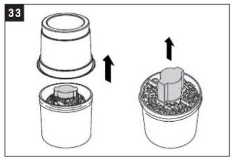 Diagram showing two stages of a container with arrows indicating process direction (no text or symbols)