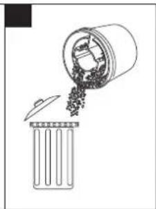 Simple line drawing of a trash bin with a jar pouring contents (no text or symbols)
