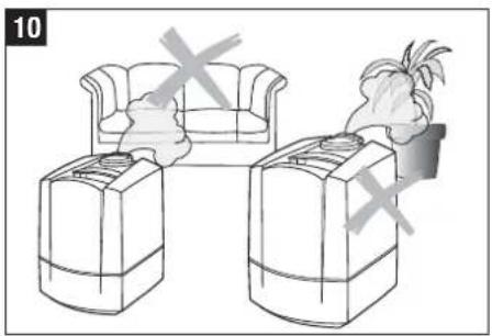 Line drawing of two refrigerators placed on a sofa with a coffee cup and a potted plant nearby (no text or symbols)