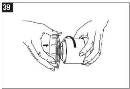 Illustration of hands holding a mechanical component with a curved arrow indicating motion (no text or symbols)