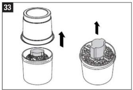 Diagram showing two stages of a container with arrows indicating process direction (no text or symbols)