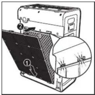 Technical diagram of a device with labeled components and an inset close-up showing internal structure.