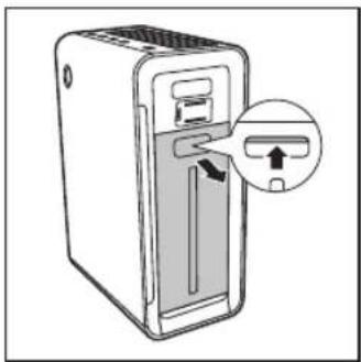 Diagram of a refrigerator with a close-up view showing the door handle (no text or symbols present)