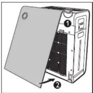 Diagram of a computer tower with labeled parts, showing front and side views (no text or symbols present)