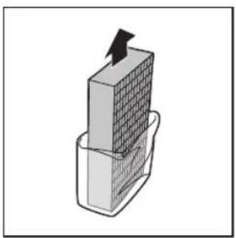 3D diagram of a stacked container with a grid on top and an arrow pointing upward (no text or symbols)