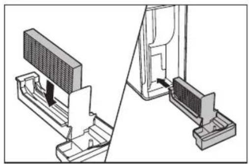 Technical illustration of a mechanical assembly with two views: top shows internal components, bottom shows a component inserted into a housing (no text or symbols)