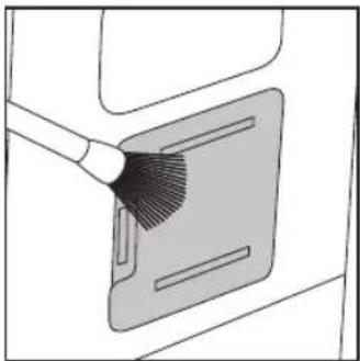 Diagram showing a brush applying paint to a device panel (no text or symbols)