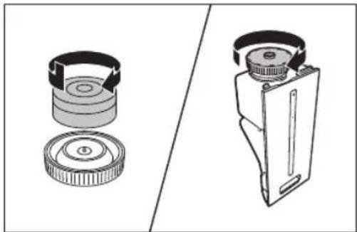Technical line drawing of a mechanical component with two views: top shows cylindrical housing, bottom shows front view (no text or symbols)