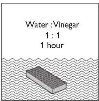 Water : Vinegar 1 : 1 1 hour