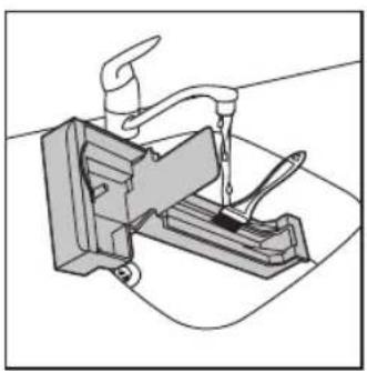 Technical line drawing of a mechanical device with lever and base (no text or symbols)