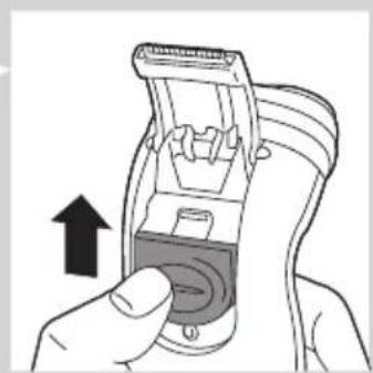 Illustration of a hand using a hairbrush to adjust a component, with an upward arrow indicating the process (no text or symbols present)