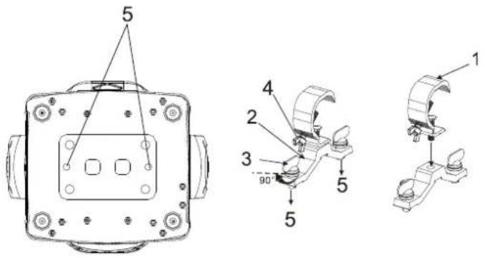Technical diagram of a mechanical assembly with numbered components and angular annotation