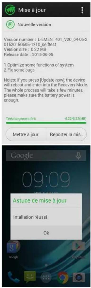 Mise à jour Nouvelle version Version number : L-EMENT401_V20_04-06-2 01520150605-1210_selftest Version size : 0.22 MB Release date : 2015-06-05 1.Optimize some functions of system 2.Fix some bugs Notes: If you press [Update now], the device will reboot and enter into the Recovery Mode. The whole pro…