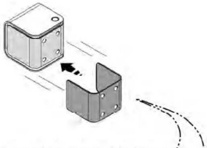 Diagram showing two mechanical components with arrows indicating motion, no text or symbols present