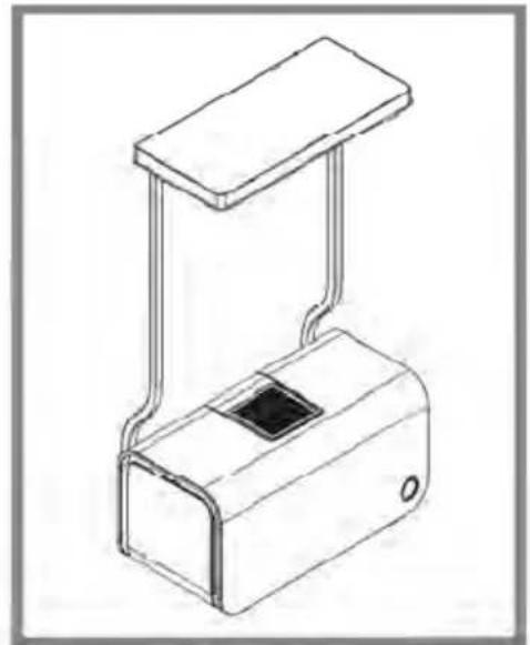 Technical line drawing of a mechanical device with a top bracket and base housing (no text or symbols)