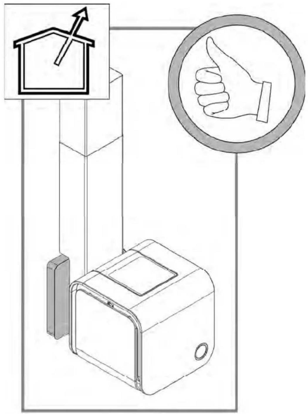 Diagram illustrating home improvement, hand gesture, and product packaging with icons and labels