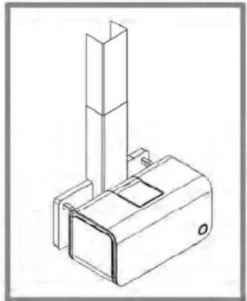 Technical line drawing of a mechanical component with a vertical support and mounting bracket (no text or symbols)