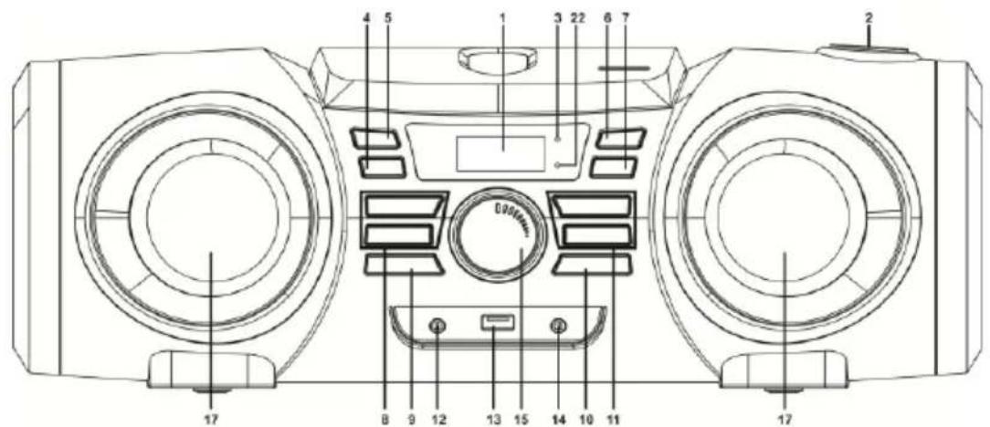 Technical diagram of a portable electronic device with numbered components for identification