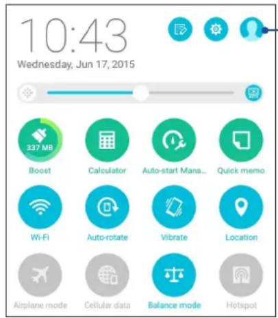 10:43 Mercredi 17 juin 2015 Boost Calculatrice Démarrage auto Mana... Mémo rapide Wi-Fi Rotation automatique Vibreur Localisation Mode avion Données cellulaires Mode équilibré Point d'accès