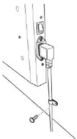 Technical line drawing of a door lock assembly with mounting bracket and rope (no text or symbols)