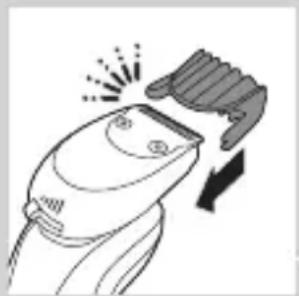 Line drawing of a hairbrush cutting into a pair of scissors.
