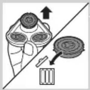 Diagram showing a hand holding a device with an arrow indicating direction.