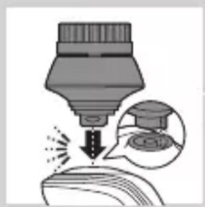 Illustration of a dropper tip dispensing liquid into a container, with an inset showing a dropper tip (no text or symbols present).