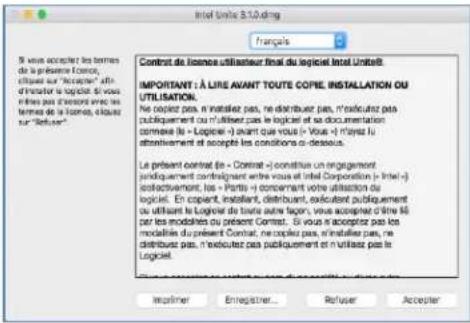Si vous acceptez les termes de la licence, cliquez sur «Accepter» pour continuer le logiciel. Si vous n'êtes pas d'accord avec les termes de la licence, cliquez sur «Refuser». Contrat de licence utilisateur final du logiciel Intel Unite® IMPORTANT : À LIRE AVANT TOUTE COPIE, INSTALLATION OU UTILISAT…