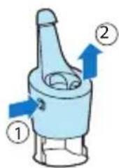 Diagram of a mechanical component with numbered parts and directional arrows indicating flow or movement.