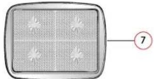 Illustration of a four-segment display with star patterns, no text or symbols present