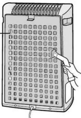 Illustration of a hand interacting with a grid-based device (no text or symbols visible)