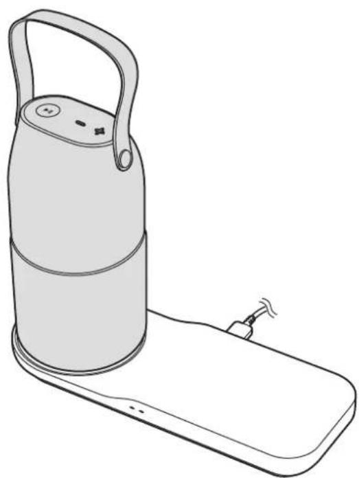 Line drawing of a portable water dispenser with handle and base tray (no text or symbols)