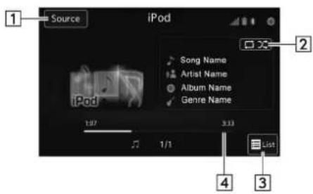 1 Source iPod Song Name Artist Name Album Name Genre Name 1:07 3:33 1/1 List 2 3 4