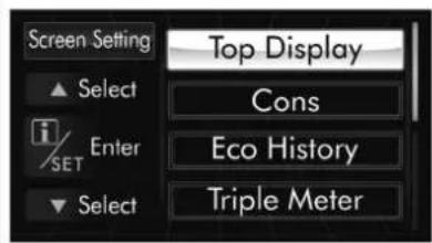 Screen Setting Top Display Cons Enter Eco History Triple Meter