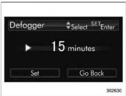 Defogger Select SET Enter 15 minutes Set Go Back 302630