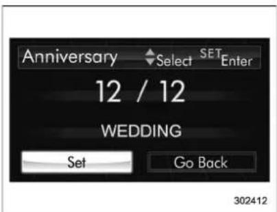 Anniversary Select SET Enter 12 / 12 WEDDING Set Go Back 302412