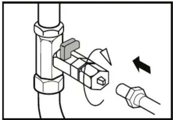 Diagram showing mechanical assembly with bolts and a valve mechanism (no text or symbols).