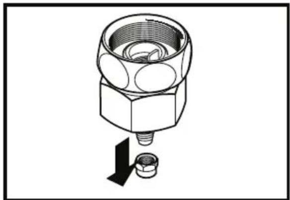 Technical line drawing of a mechanical component with a bolt and nut assembly (no text or symbols)