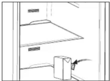 Simple line drawing of a cabinet or storage unit with a box and an arrow pointing to it (no text or symbols)