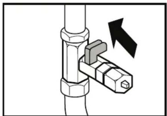 Mechanical assembly diagram showing a bolt and nut inserted into a pipe with a directional arrow indicating force (no text or symbols).