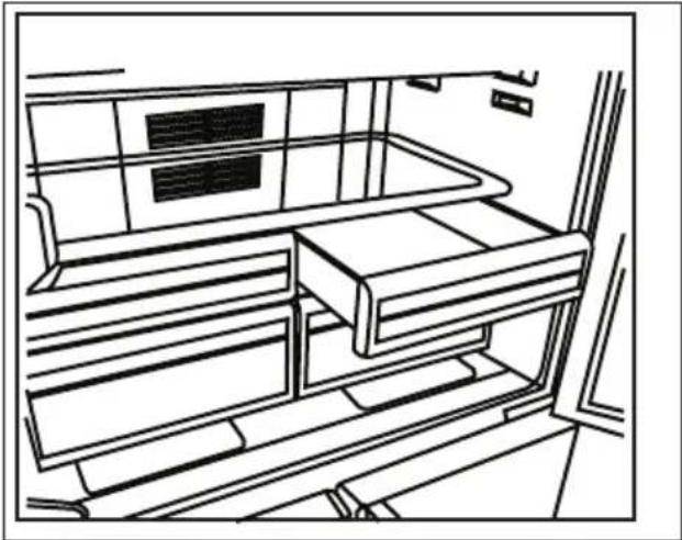 Line drawing of a multi-level cabinet or rack system with no visible text or symbols.