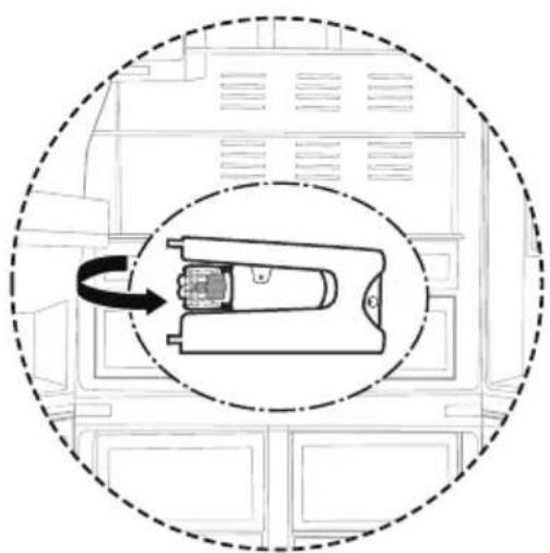 Diagram of a refrigerator interior with a circular arrow indicating rotation or movement, no text or symbols present.