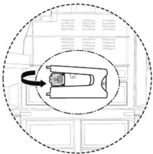 Diagram of a refrigerator interior with a circular arrow indicating rotation or movement, showing internal components (no text or symbols).