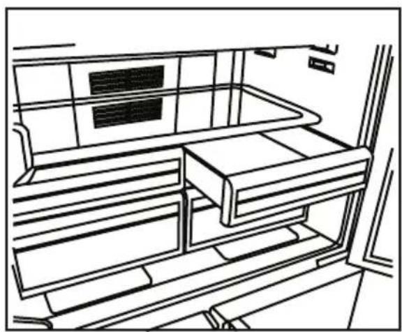 Line drawing of a cabinet interior with shelves and doors (no text or symbols)