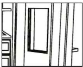 Pure architectural line drawing of a door with vertical supports and a window (no text or symbols)