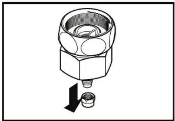 Technical line drawing of a mechanical component with a bolt and nut assembly (no text or symbols).
