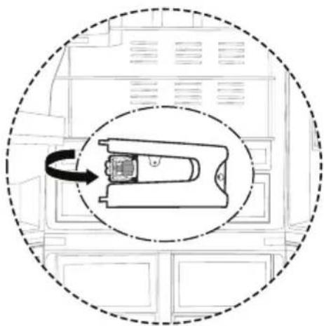 Diagram of a refrigerator interior with a highlighted internal component and an arrow indicating rotation (no text or symbols present).