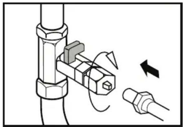 Diagram showing mechanical assembly with bolts and a valve mechanism (no text or symbols).